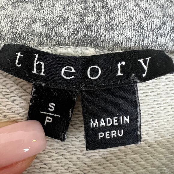 THEORY Gray Heather Mock Neck Cotton Terry Long Sleeve Pocket Tunic Sweater S - Picture 7 of 8